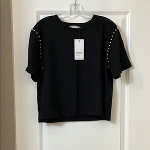 Black Short Sleeve Top with Studded Detail